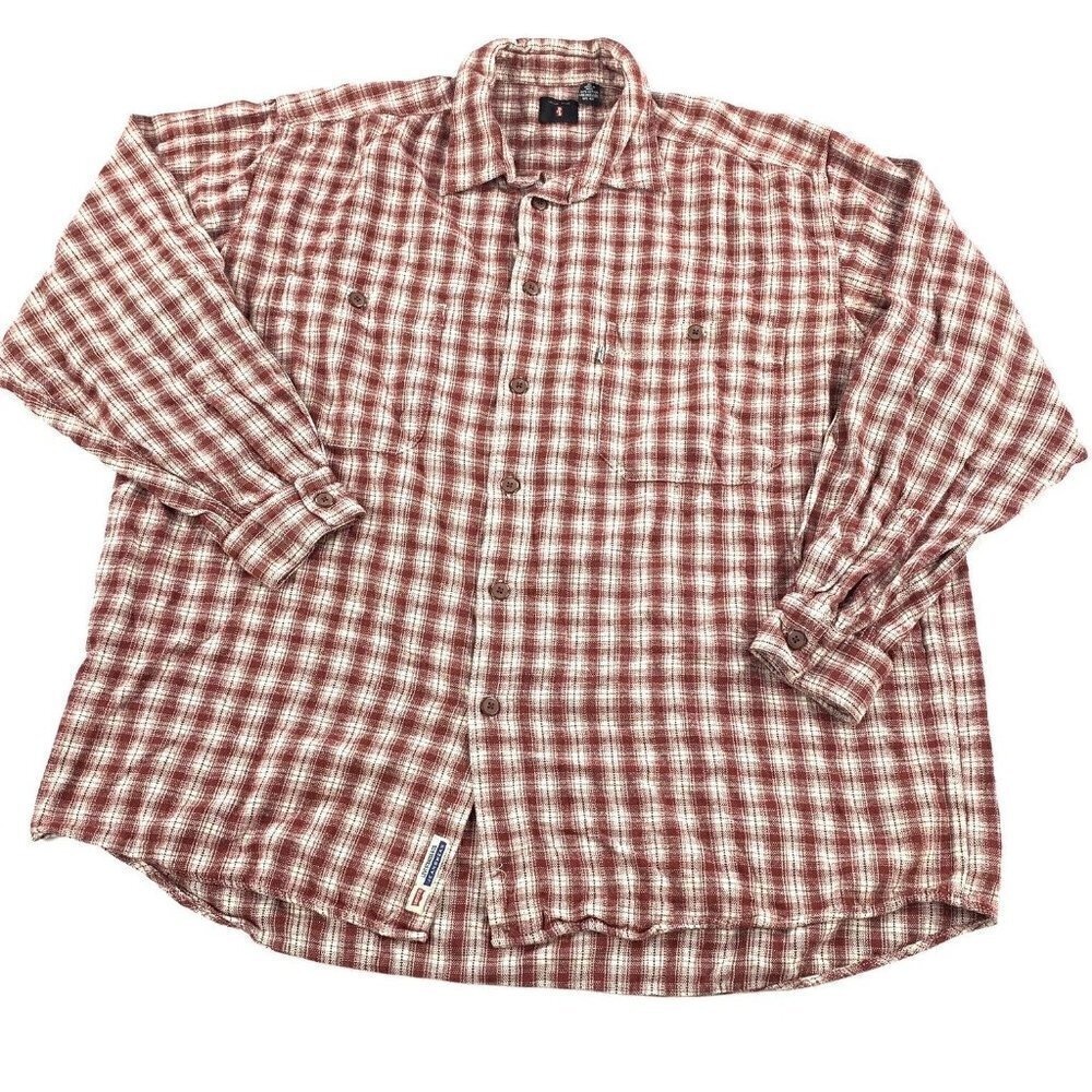 Levis Vintage Men's XL Red Cotton Plaid Flannel Button Up‎ Shirt Work Wear
